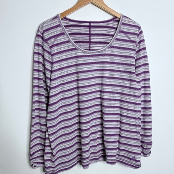T by Talbots Top Women's Stripe Purple White Long Sleeve Scoop‎ Neck Size 2X - Picture 1 of 7